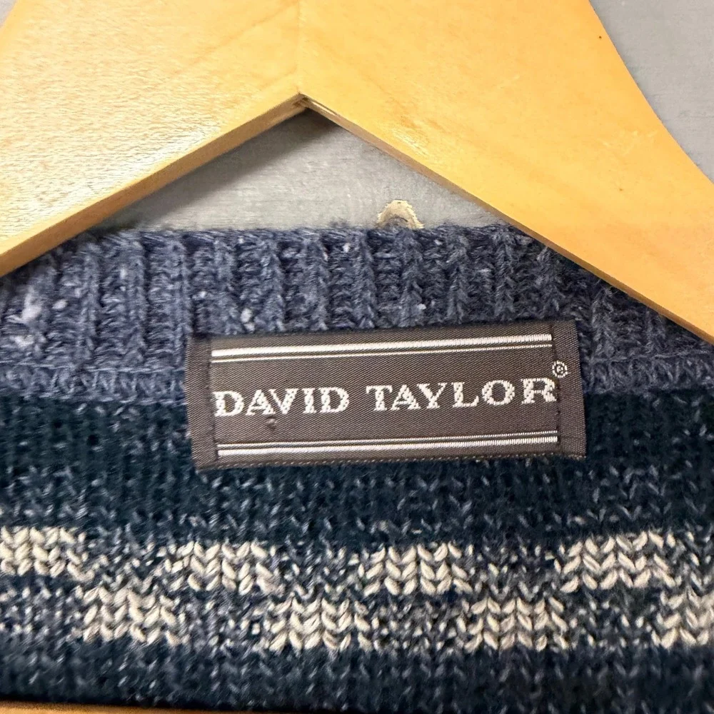 David Taylor Mens Navy Blue Fair Isle Geometric Button Front‎ Cardigan Sweater